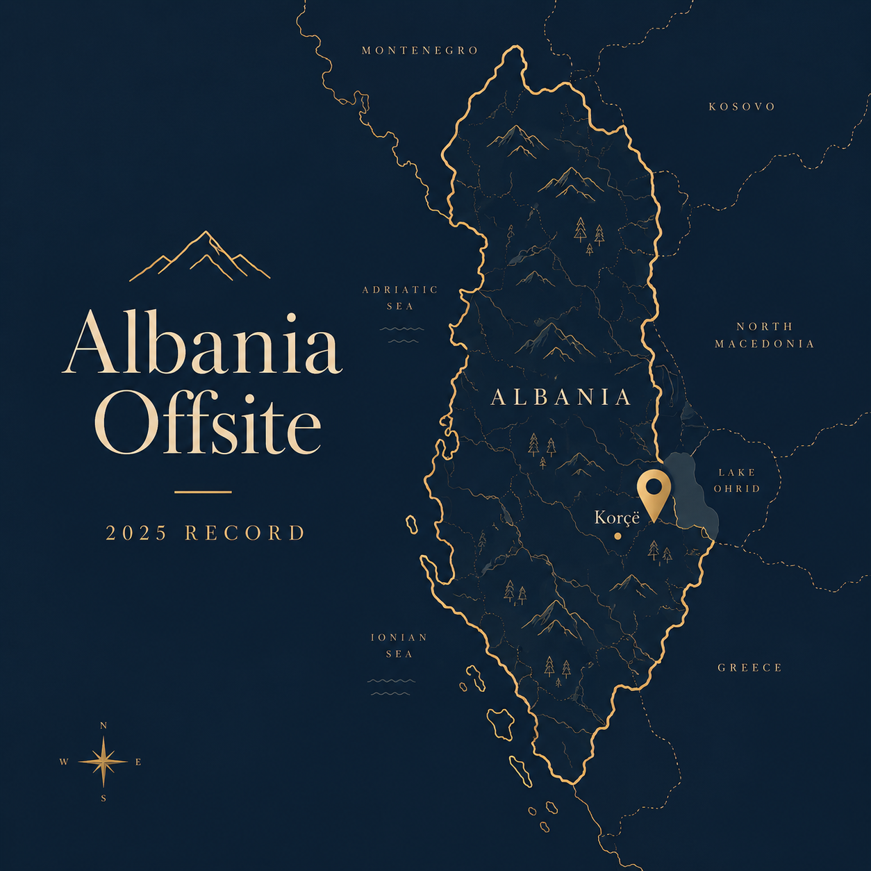 Stylised map of Albania with Korçë marked