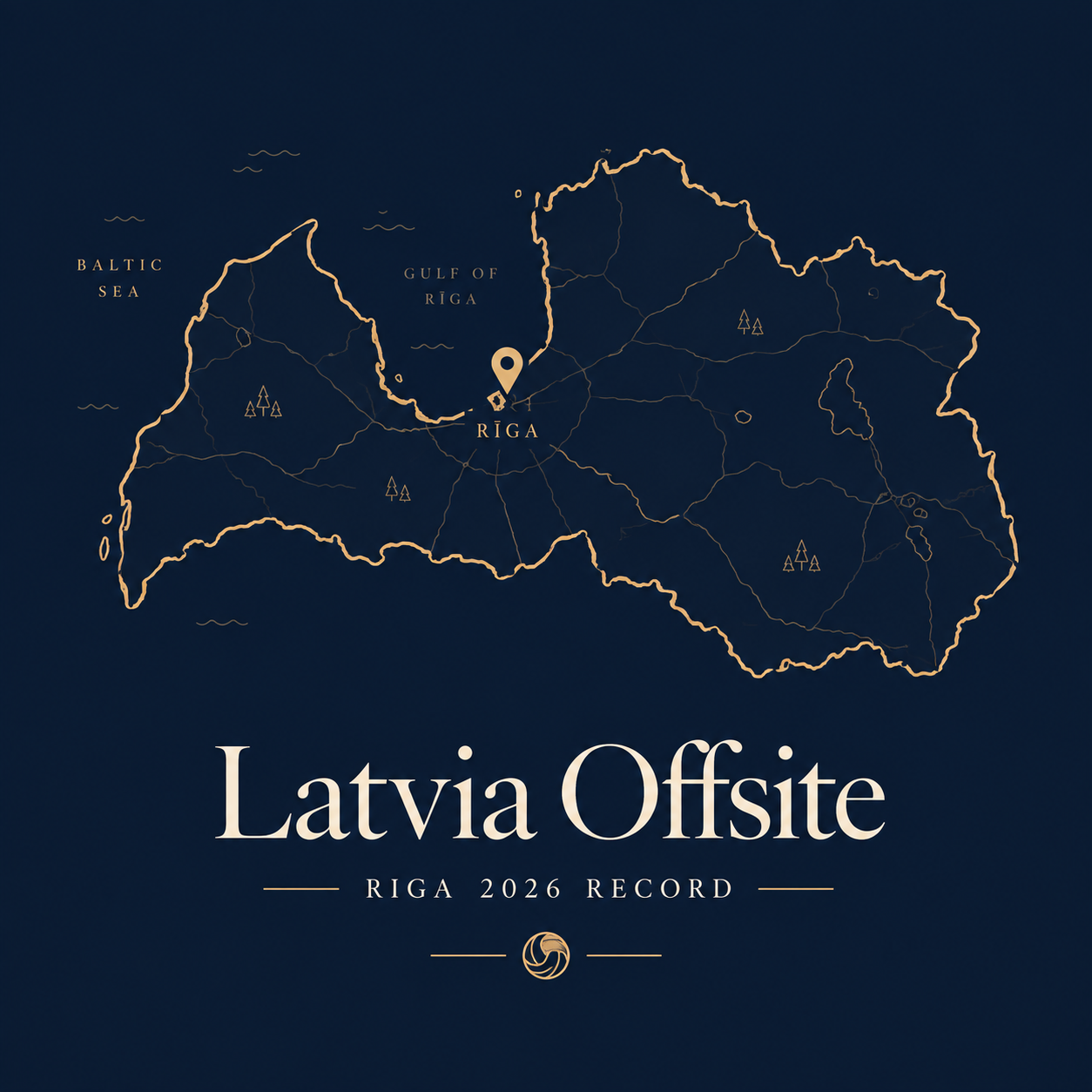 Stylised map of Latvia with Riga marked